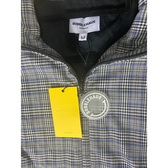 NWT BOBBLEHAUS URBAN OUTFITTERS JACKET MENS PLAID TARTAN HALF ZIP GREY - Picture 5 of 15